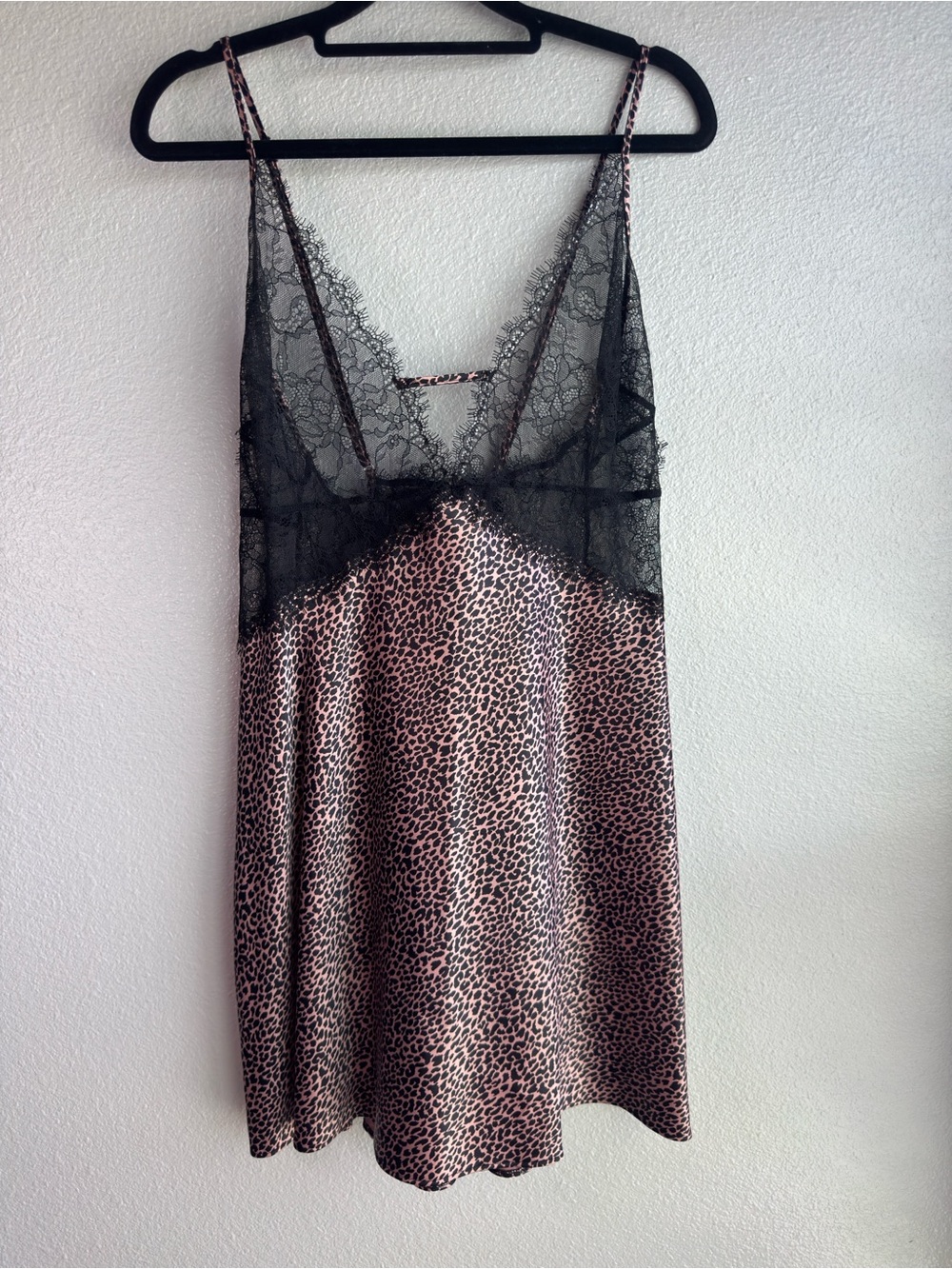 Victoria's Secret Pink & Black Leopard Satin Chemise with Lace - Size XL